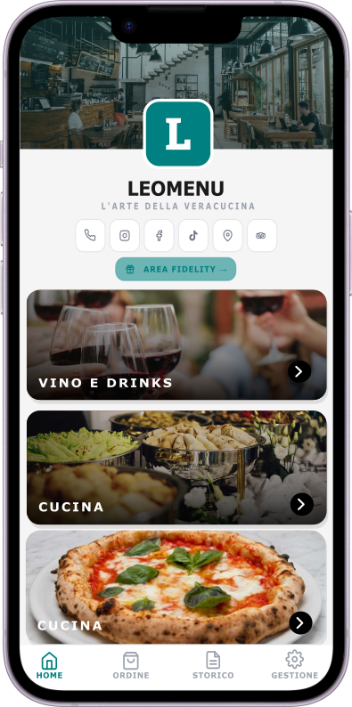 LeoMenu — vista cliente su iPhone